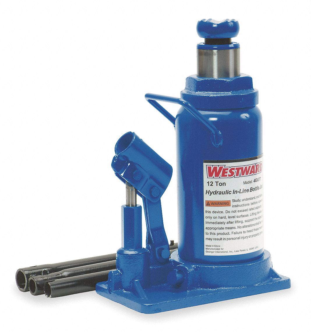 WESTWARD 7 x 4 1/4 in InLine Pump — Hydraulic Bottle Jack with 12 tons Lifting Capacity 4GU77