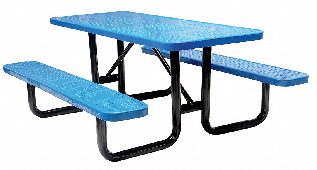 GRAINGER APPROVED 62"D x 72"W Rectangle Perforated Metal Picnic Table