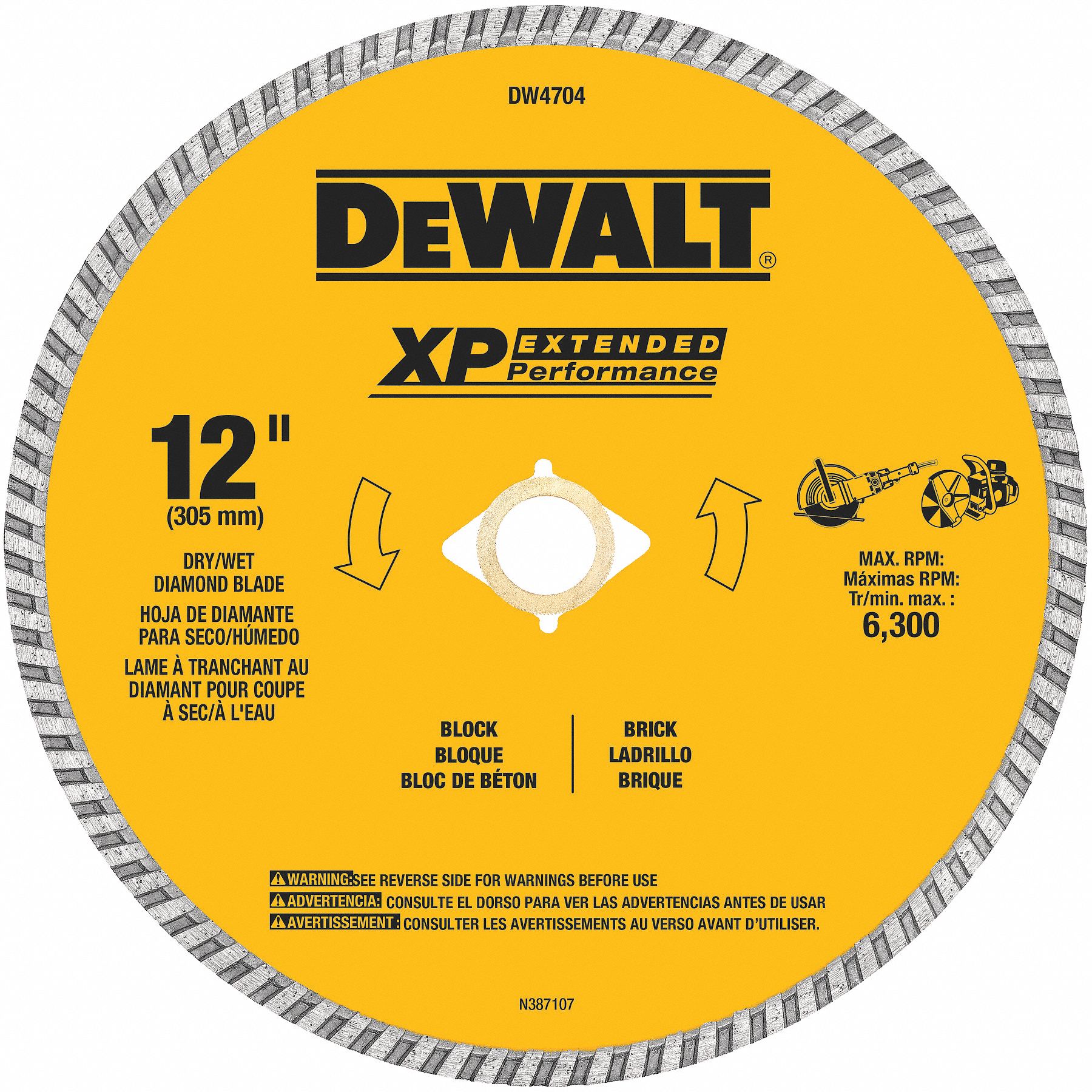 DEWALT Chop Saws, Diamond Saw Blade, Masonry Materials Cut, 12" Blade