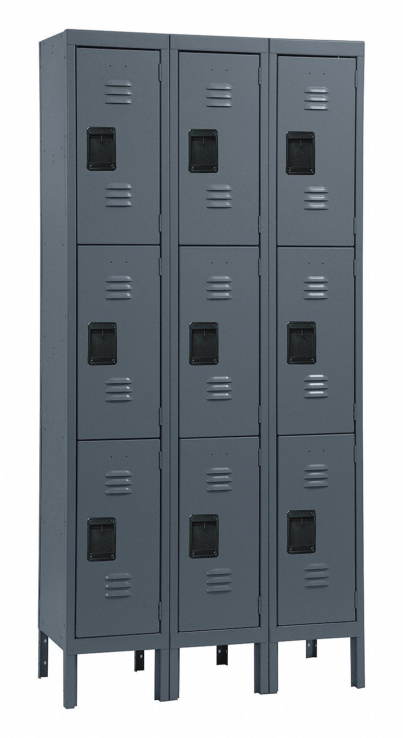 GRAINGER APPROVED Gray Wardrobe Locker, (3) Wide, (3) Tier Openings 9