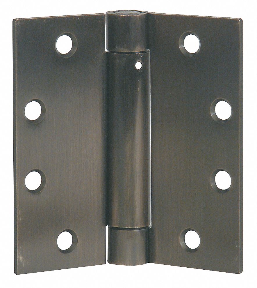 GRAINGER APPROVED Spring Hinge With Holes, Satin Bronze Finish, Square Corners, 4 1/2 in x 2 1/4