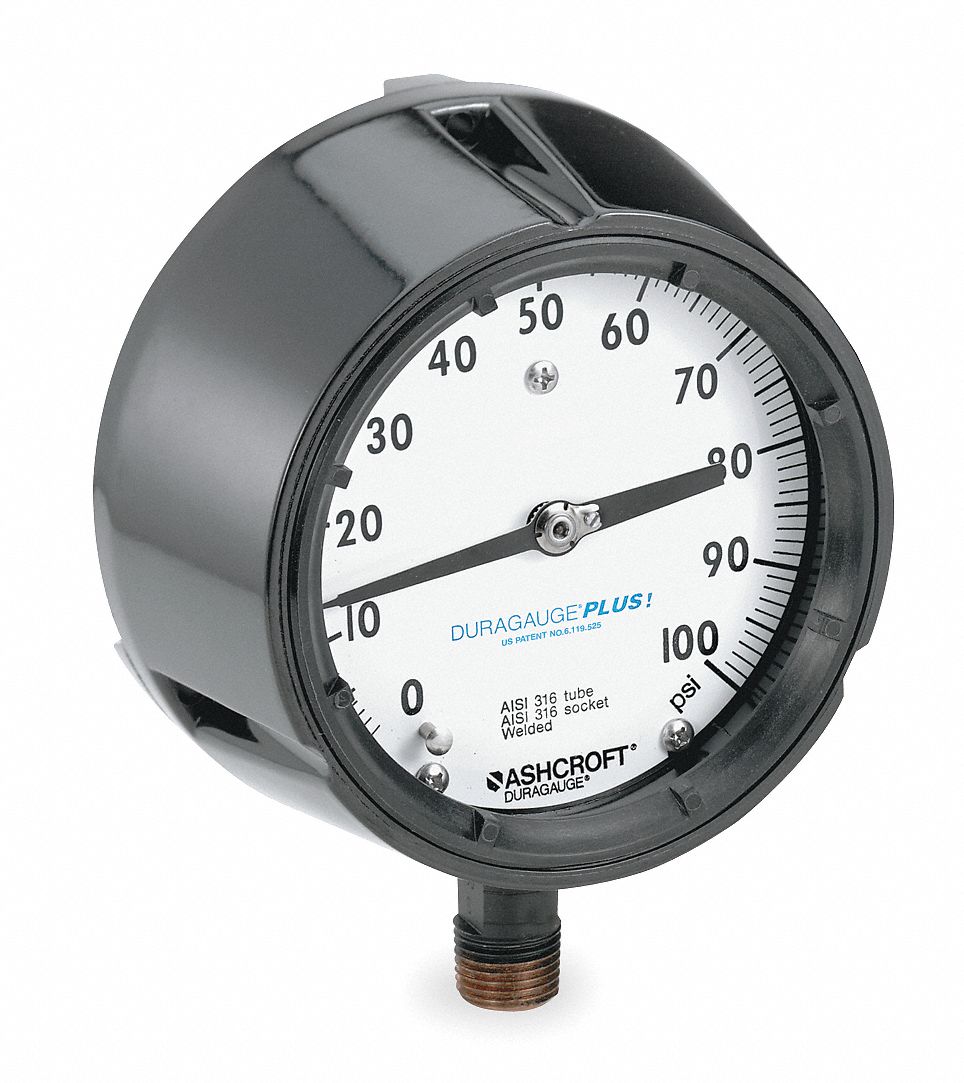 ASHCROFT Pressure Gauge, 0 to 100 psi Range, 1/2" NPT, ±0.50 Gauge