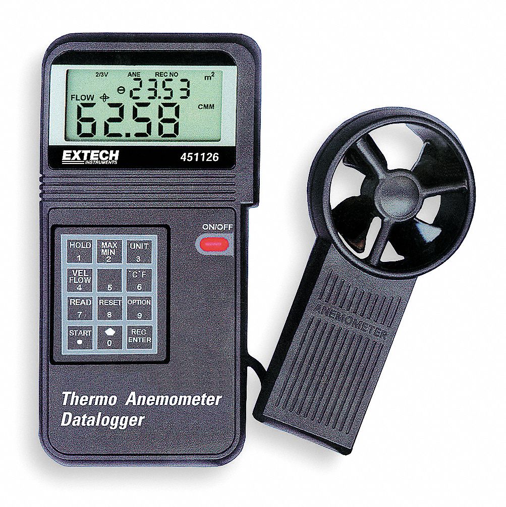 EXTECH Anemometer, 60 to 8800 Velocity (FPM), 0.3 to 45 Velocity (MPS
