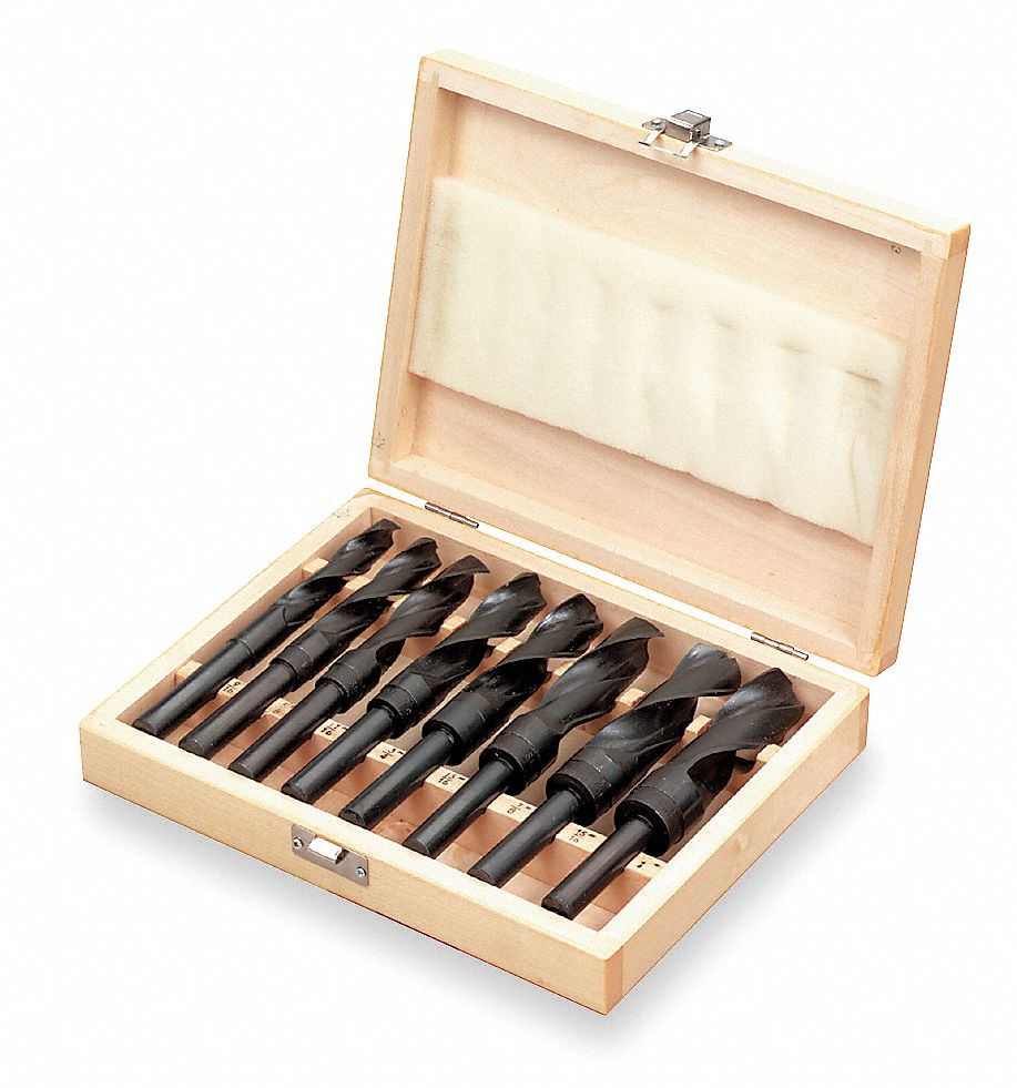 WESTWARD 8 Pc Reduced Shank Drill Bit Set, High Speed Steel, Black