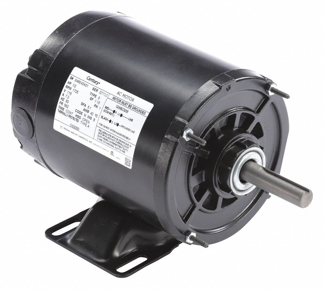 CENTURY Belt Drive Motor, 1/2 HP, Split-Phase, Nameplate RPM 1,725, No