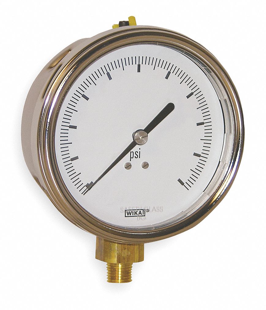 WIKA Vacuum Gauge, 30 in Hg Vac to 0 Range, 1/4 in MNPT, ±1.00 Gauge