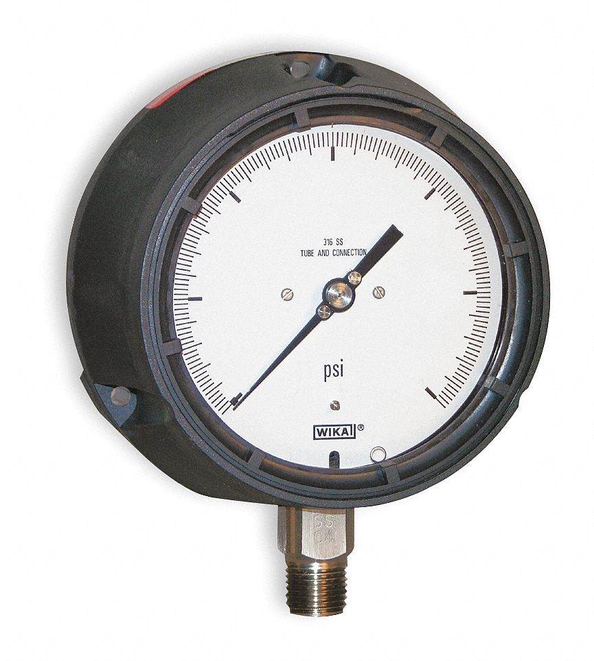 WIKA Vacuum Gauge, 30 in Hg Vac to 0 Range, 1/2 in MNPT, ±0.50 Gauge