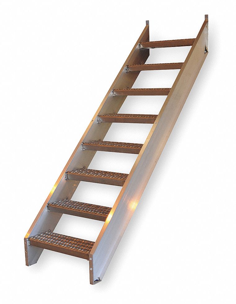 GRAINGER APPROVED Aluminum Stair Unit, 81 in Top Step Height, 350 lb Load Capacity, Serrated