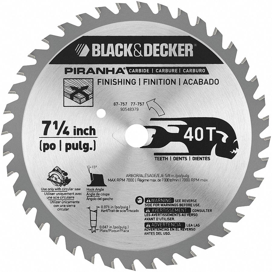 BLACK & DECKER 71/4" Carbide Combination Circular Saw Blade, Number of