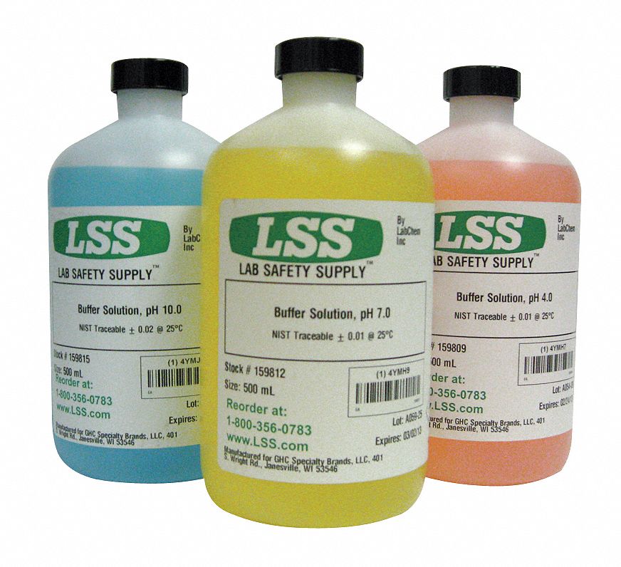 LAB SAFETY SUPPLY Buffer Solution Kit, pH 4, 7, 10, 500mL 7Y3797Y379