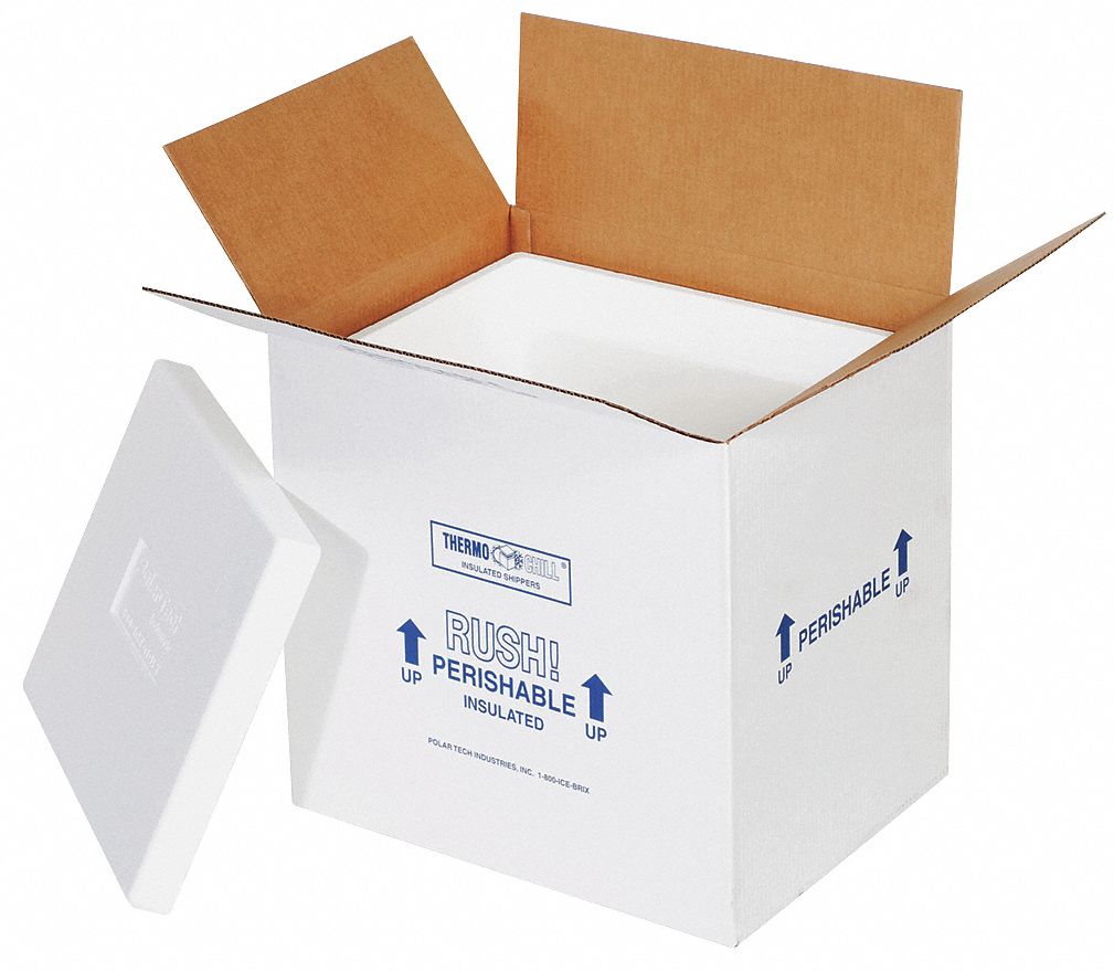 POLAR TECH Insulated Shipping Container, Styrofoam, 8x6x7 in Inside