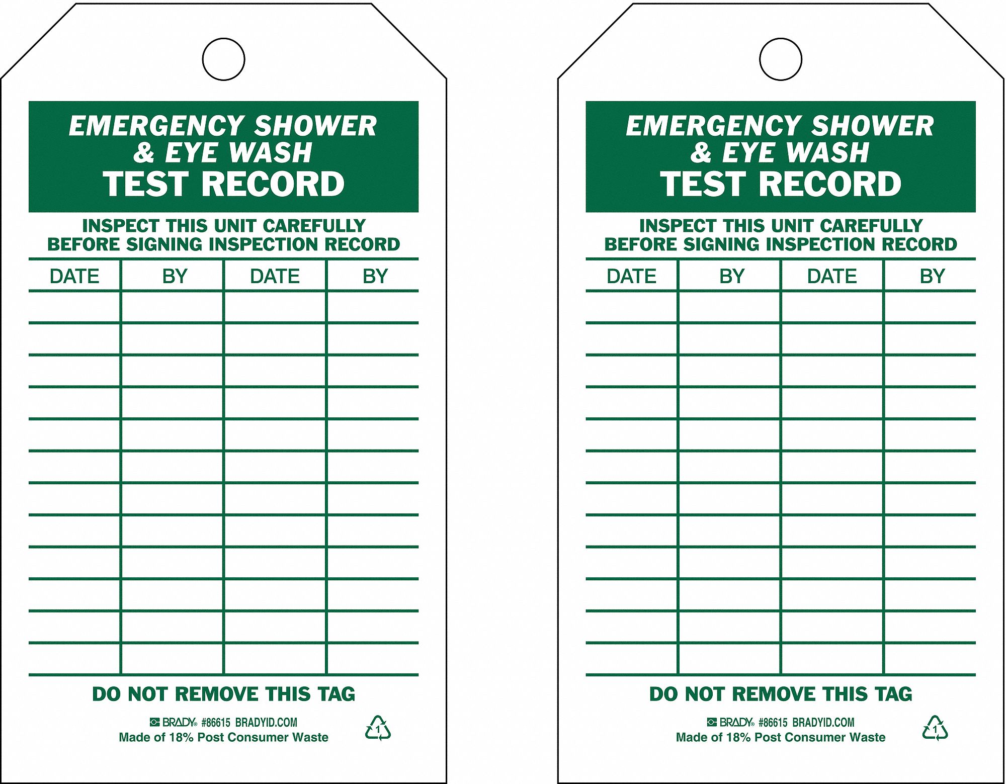 Economy Polyester Eye Wash/Shower Inspection Tag 7
