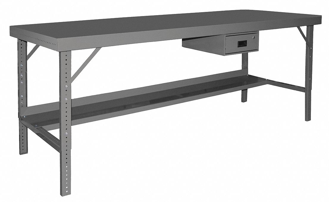 GRAINGER APPROVED Adjustable Height Work Table, Steel, 30" Depth, 28" to 42" Height, 120" Width