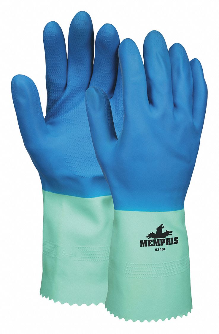 MCR SAFETY Natural Rubber Latex / Nitrile Chemical Resistant Gloves, M, 12" Glove Length, Blue
