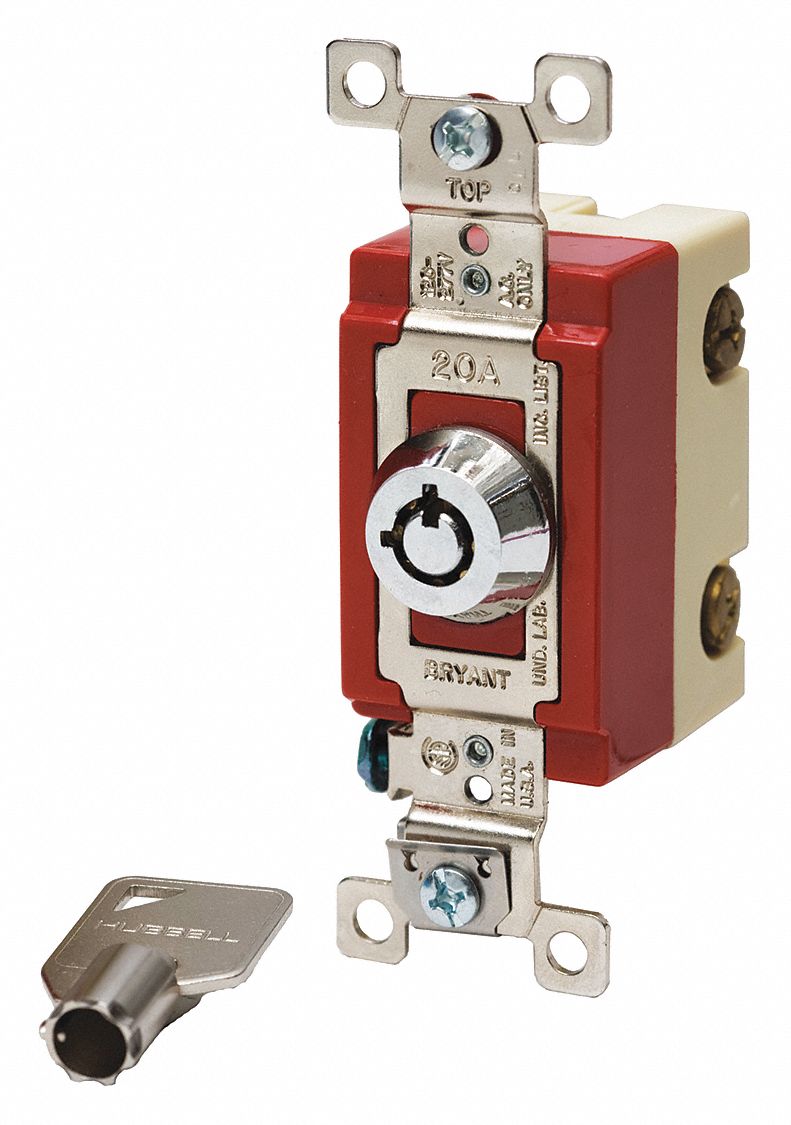 BRYANT Wall Switch, 3Way, Maintained, Barrel Key Locking 52HE74