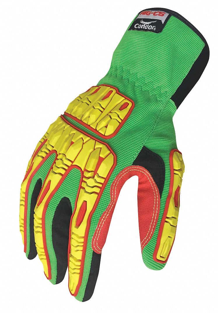 CONDOR Impact Resistant Gloves, Kevlar®, PVC Palm Material, Green, 1 PR