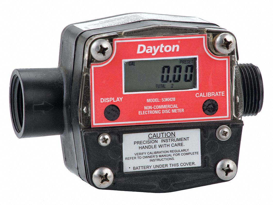 DAYTON Nutating Disc Electronic Flowmeter, PBT Polyester, 2 to 20 gpm