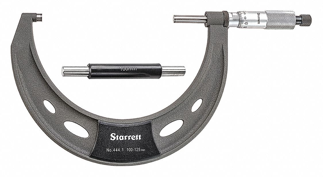 STARRETT Mechanical Outside Micrometer, Range 100 mm to 125 mm, Mechanical Display Type Vernier
