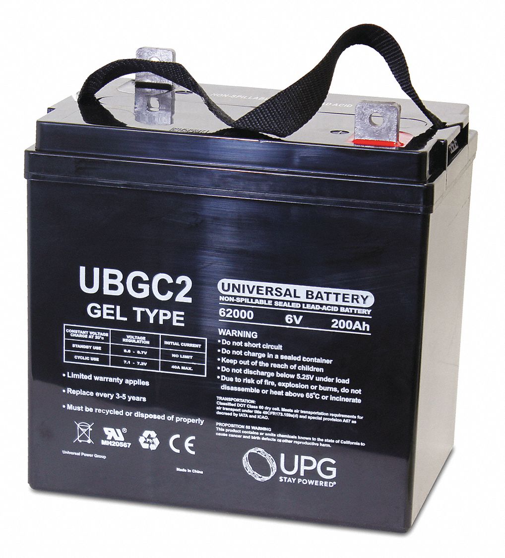 GRAINGER APPROVED 6V DC, Sealed Lead Acid Battery, 200 Ah, Tab with