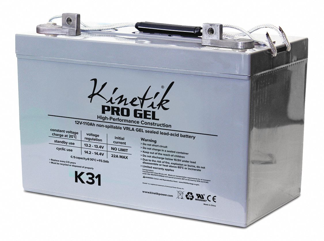 GRAINGER APPROVED 12VDC Sealed Lead Acid Battery, 100Ah, Tab with Bolt