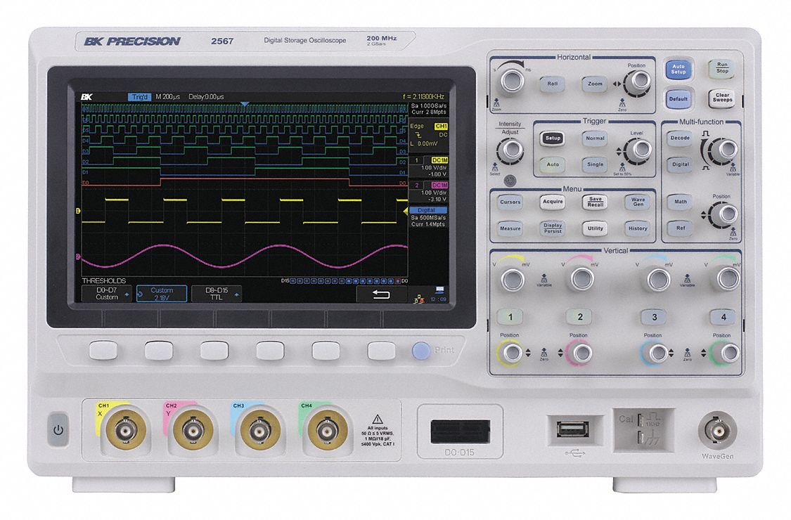 B&K PRECISION Handheld Oscilloscope, 200 MHz, 4 Channels 55DN042567
