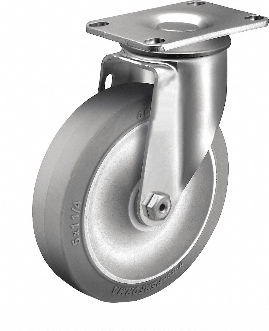 COLSON Standard Plate Caster, Swivel, Rubber, 150 lb, 3 in Wheel Dia