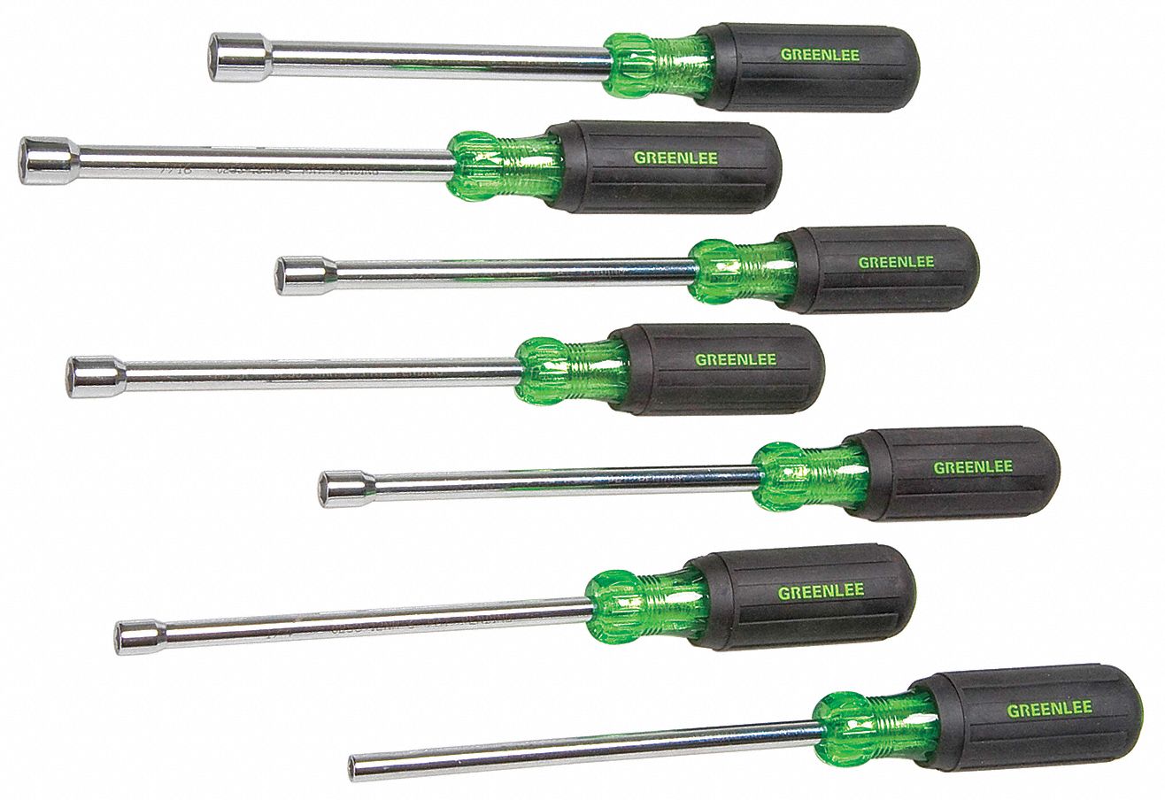 GREENLEE Nut Driver Set, 7 Pieces, SAE, Hollow 5KPL6025301NH6