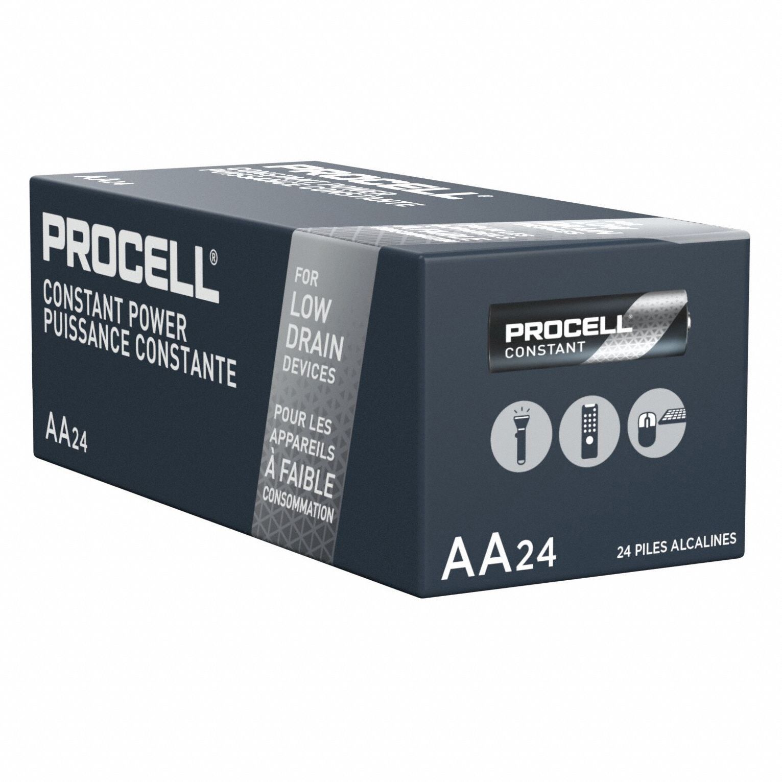 Battery: AA, Everyday, Alkaline, 1.5V DC, Procell Constant, 24 PK