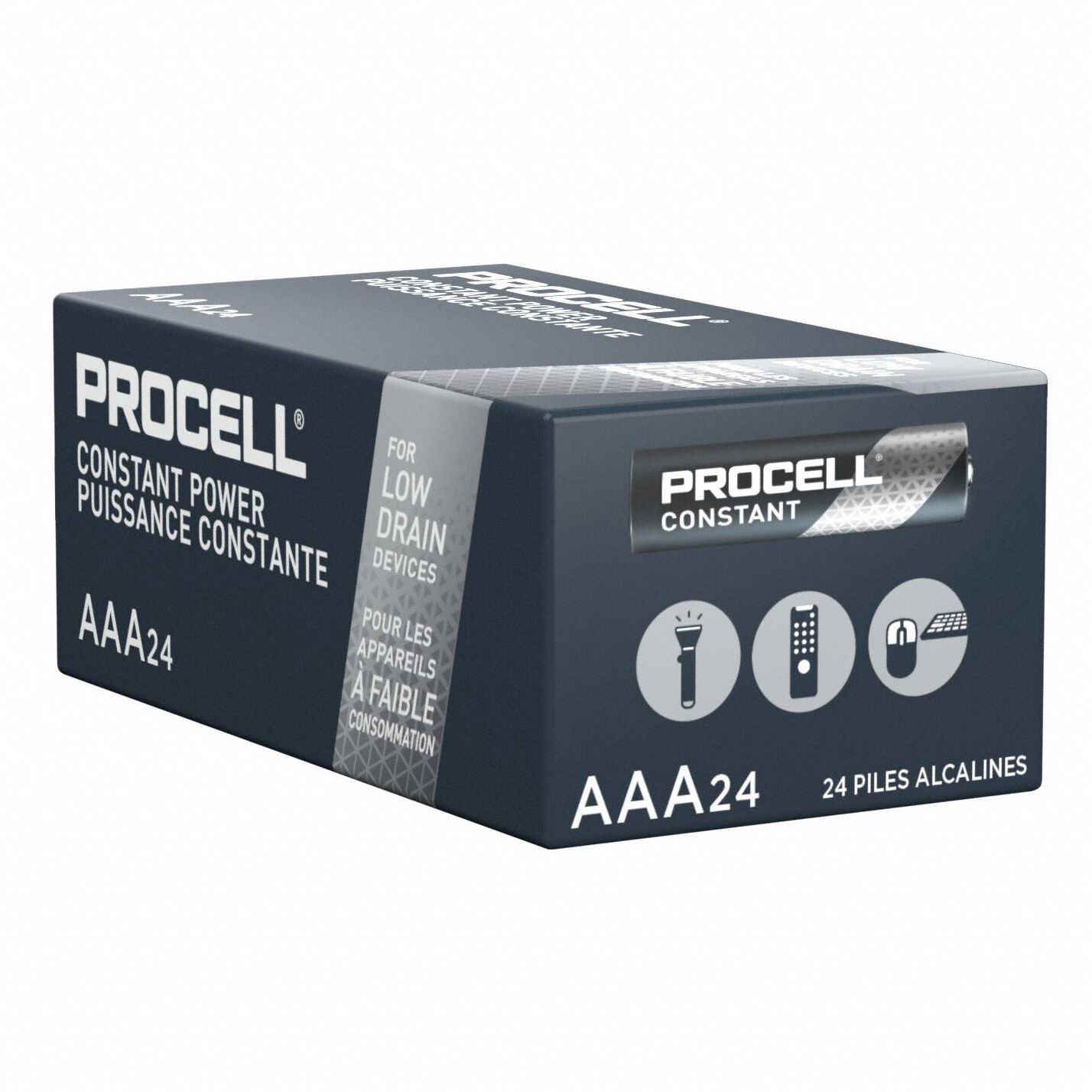Battery: AAA, Everyday, Alkaline, 1.5V DC, Procell Constant, 24 PK
