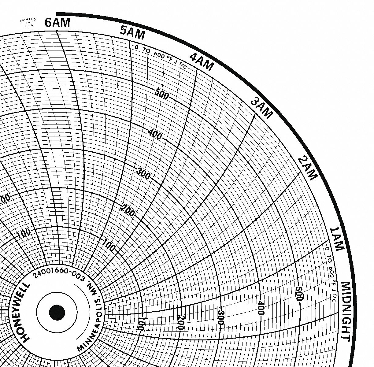 HONEYWELL Chart, 10.313 In, 0 to 600, 1 Day, PK100 5MEC9BN 24001660