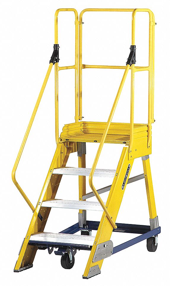 LOUISVILLE 4Step Rolling Ladder, Serrated Step Tread, 80 in Overall