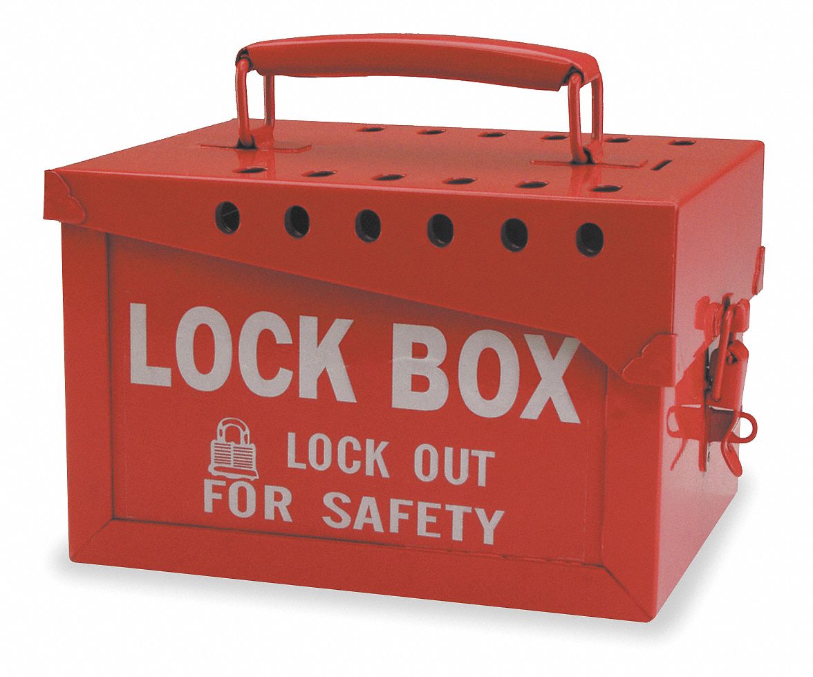 BRADY Red Steel Group Lockout Box, Max. Number of Padlocks 13, 6" x 7