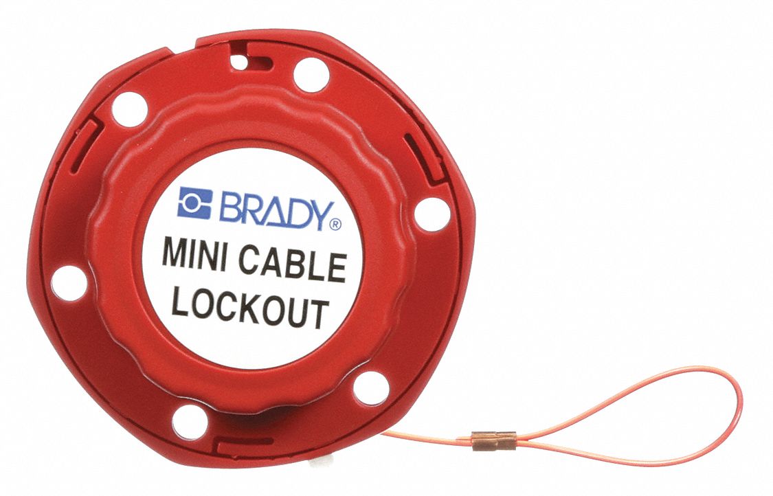 BRADY Cable Lockout, Vinyl, 8 ft, Retractable Cable Lockout Style