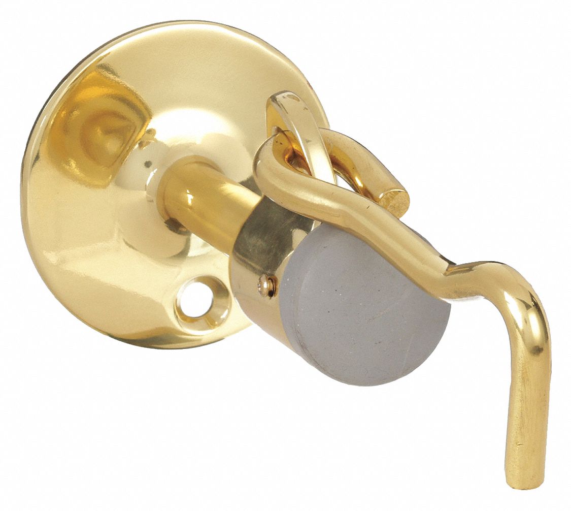 GRAINGER APPROVED HookStyle Door Holder, 2 In, Bright Brass 5U611