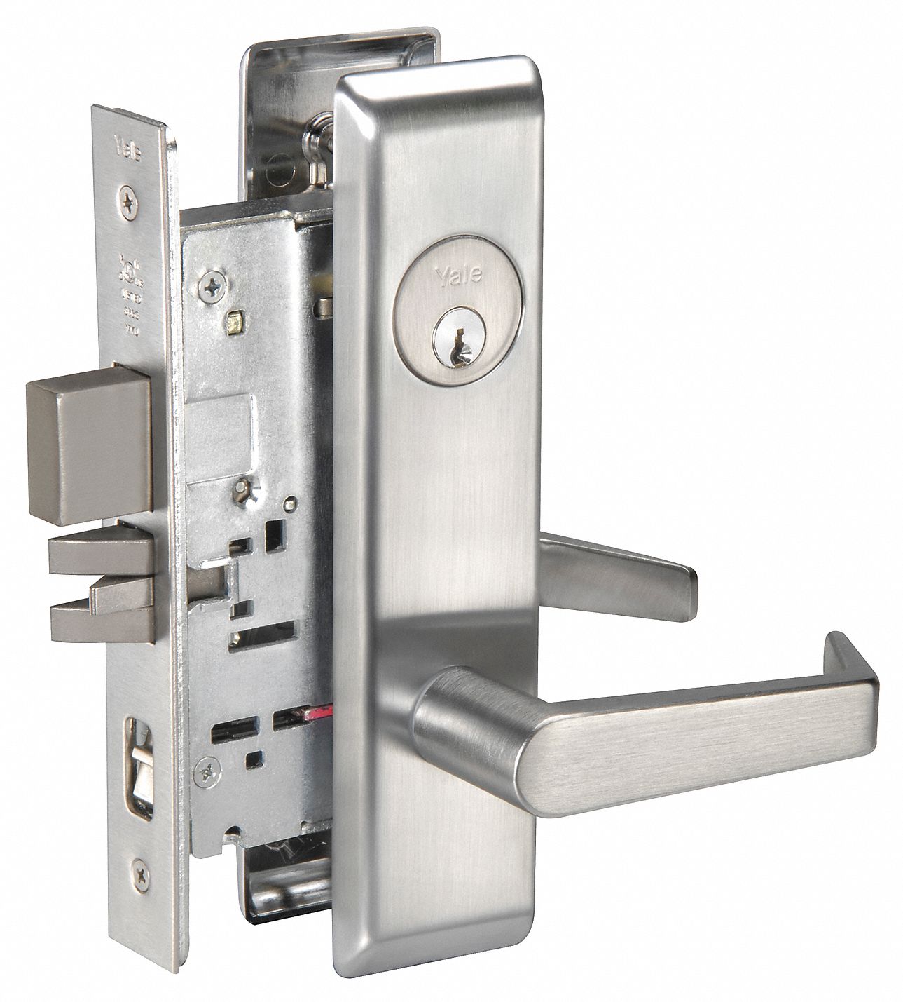 YALE Mortise Lockset, Mechanical, Keyed Different, Dull Chrome, 2 3/4