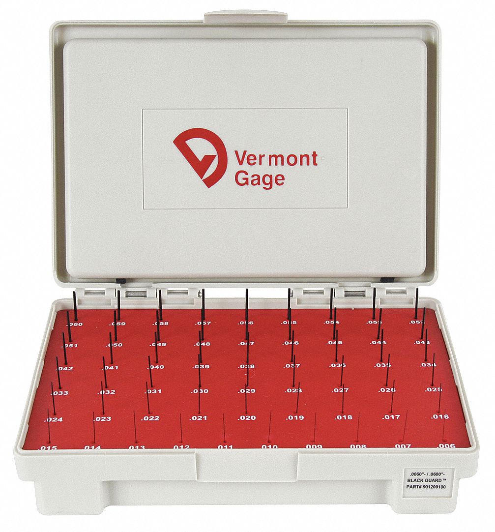 VERMONT GAGE Black Oxide Pin Gage Set, ZZ Class, 52100 Tool Steel 60/