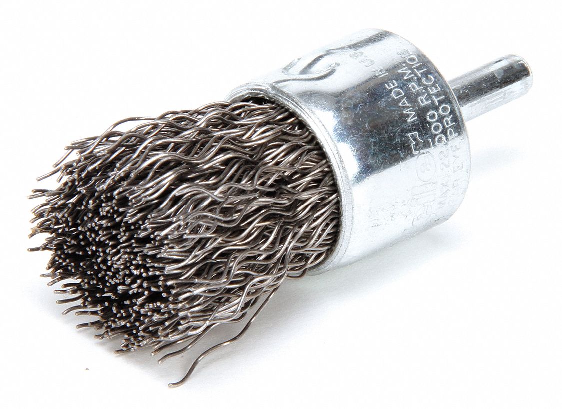WEILER 1" Crimped Wire End Brush, 1/4" Shank, 0.020" Wire Dia., 11/8