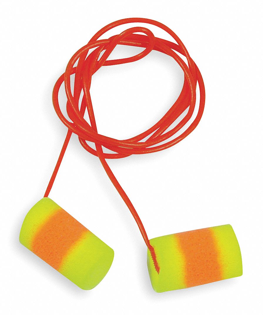 3M Cylinder Ear Plugs, 33dB Noise Reduction Rating NRR, Corded, L