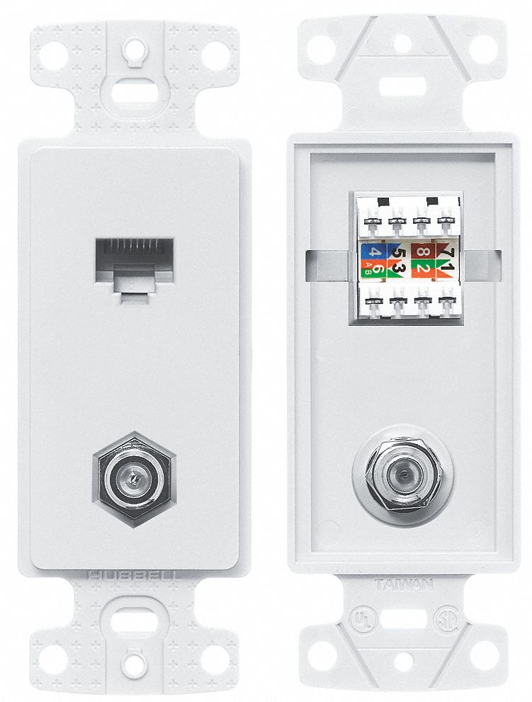 HUBBELL WIRING DEVICE-KELLEMS Wall Plate and Jack,Cat 5e/F-Type,White