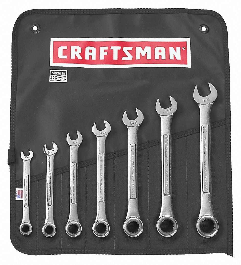 CRAFTSMAN INDUSTRIAL Ratcheting Wrench Set, Chrome 5ZFL6924623