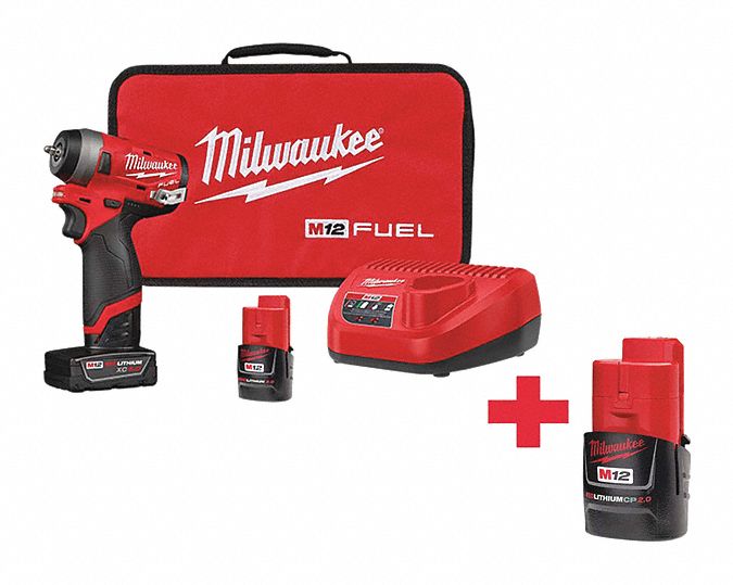 MILWAUKEE 1/4" Cordless Impact Wrench Kit, 12.0 Voltage, 100 ft.lb