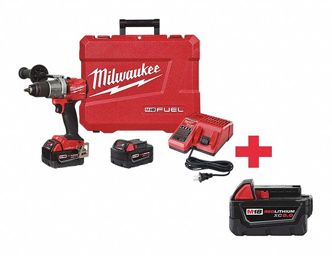 MILWAUKEE 1/2 in Cordless Hammer Drill Kit, 18.0 Voltage, Battery