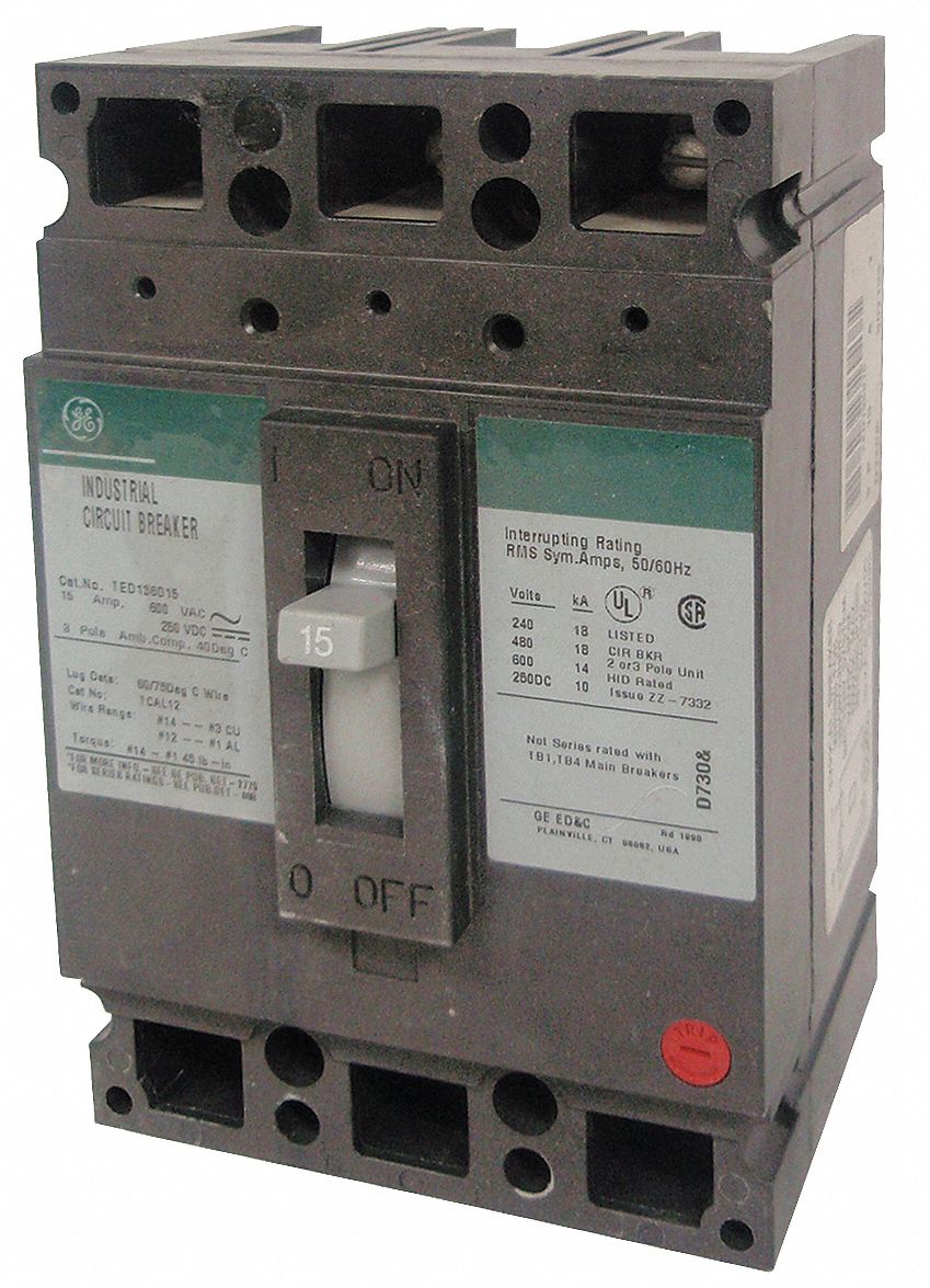 GE Circuit Breaker, 30 Amps, Number of Poles 3, 600VAC AC Voltage