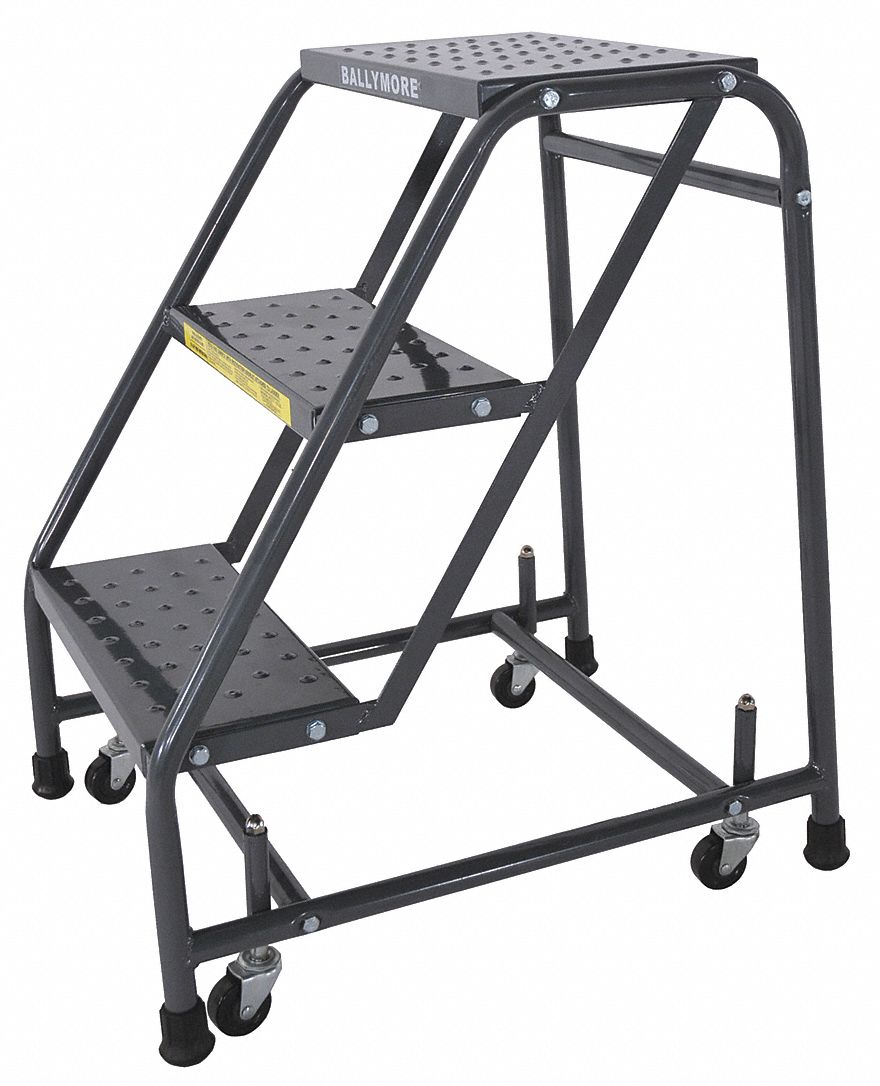 BALLYMORE 3Step Rolling Ladder, Perforated Step Tread, 28 1/2 in