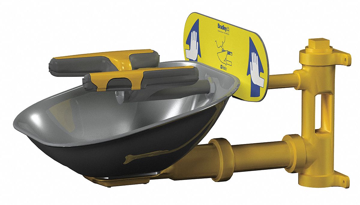 BRADLEY Eye/Face Wash, Wall Mount, Push Handle, Assembled, Stainless