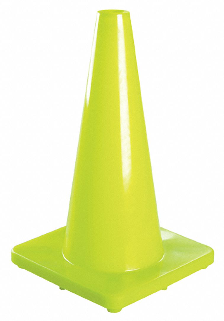 GRAINGER APPROVED Traffic Cone, 28" Cone Height, Fluorescent Lime, PVC