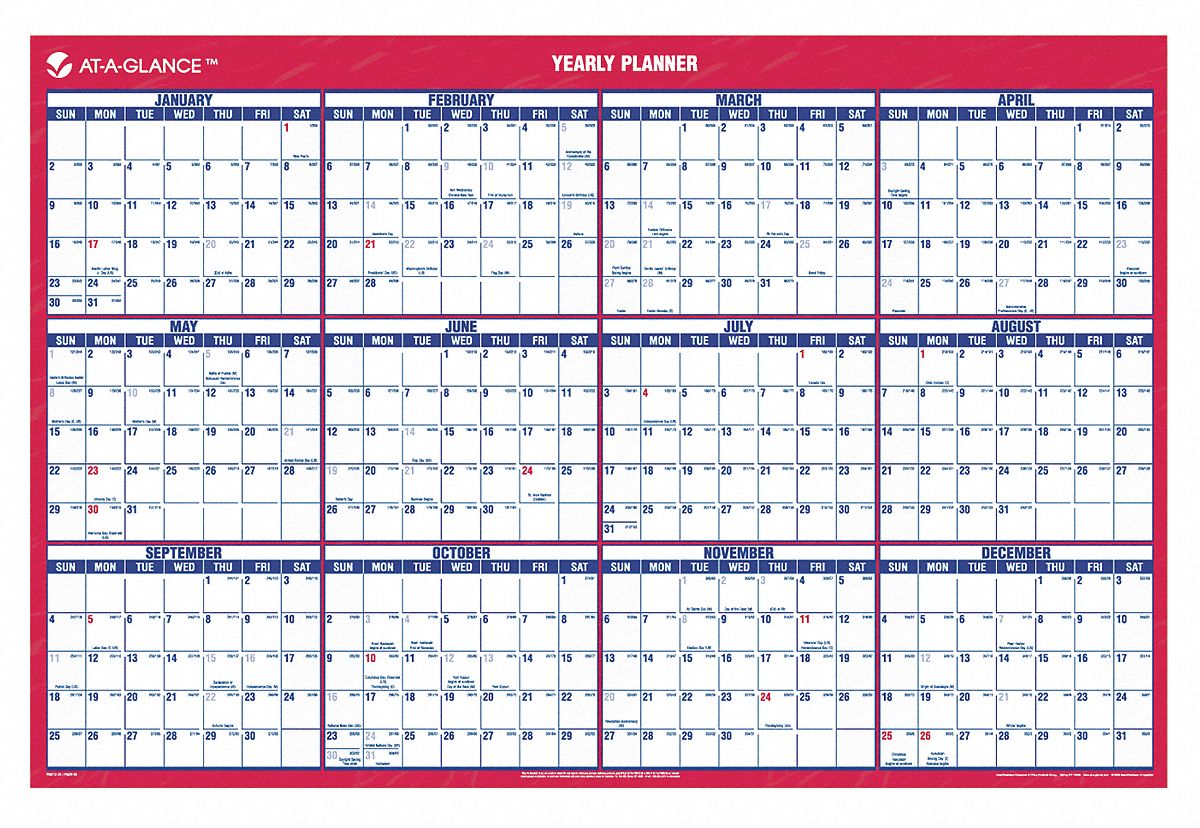 AT A GLANCE Wall Calendar Format 12 Block Months Horizontal 12 Block 