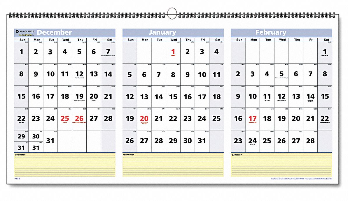 ATAGLANCE Wall Calendar, Format Three Months Per Page, Sheet Size 23