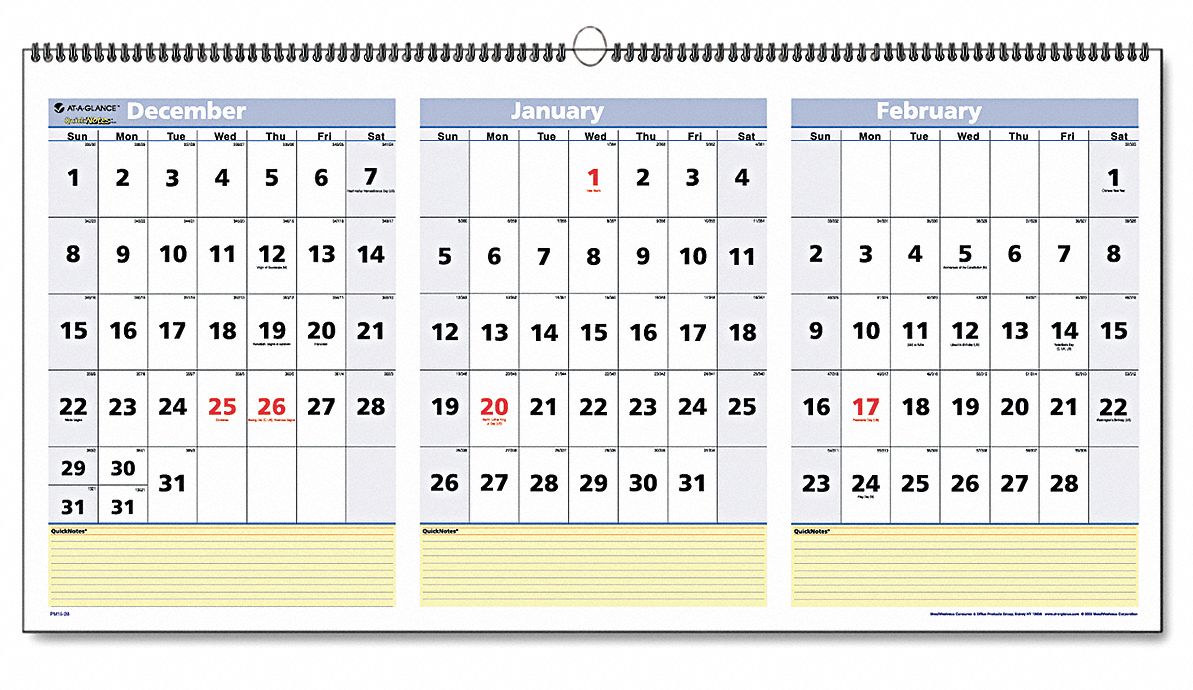 AT A GLANCE Wall Calendar Format Three Months Per Page Sheet Size 23 