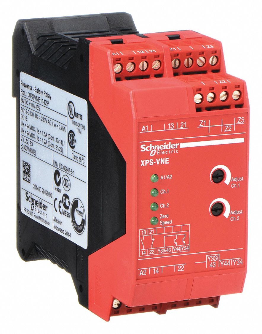 SCHNEIDER ELECTRIC Safety Monitoring Relay, 24VDC, 2.50A 300V, 1.50A 24V, 3.5W, Number of